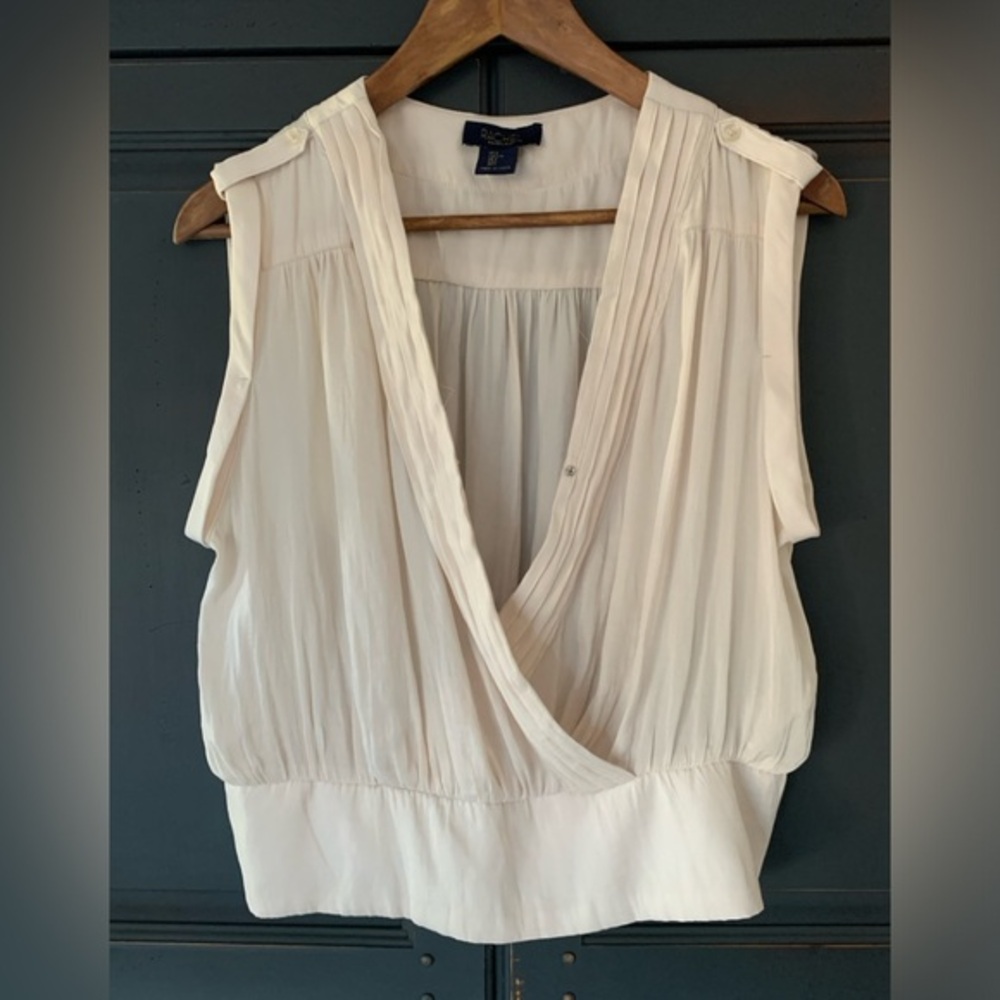 Rachel Roy cropped satin top elastic waist Cream Size L